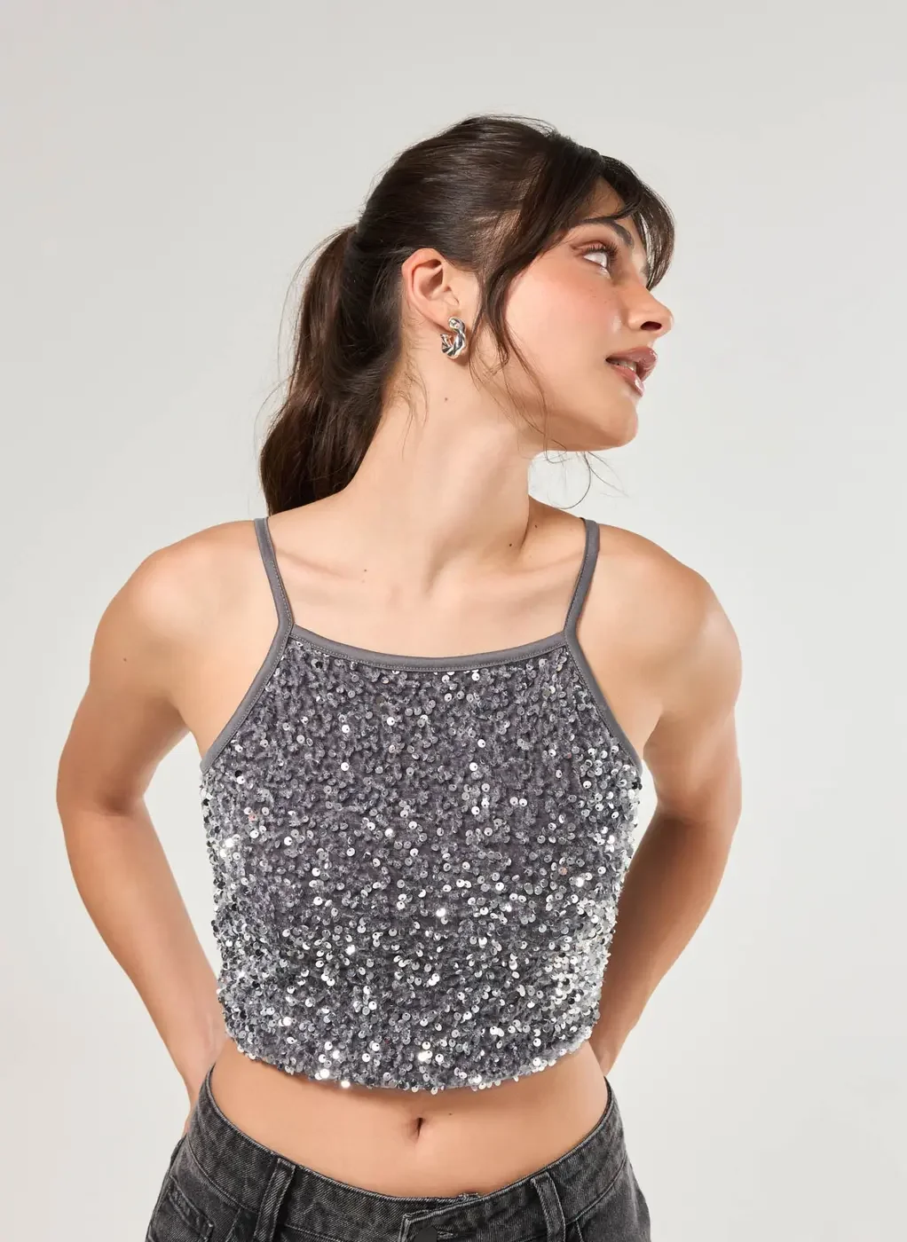 Cropped De Veludo Com Paetê