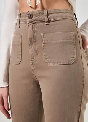 Calça Flare Sarja Com Bolsos