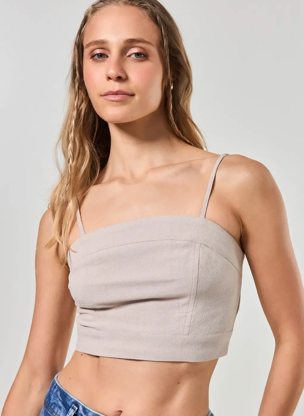 Cropped Linho Areia Alcinha