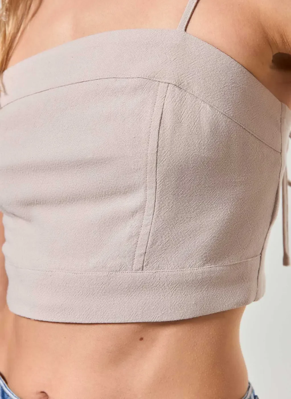 Cropped Linho Areia Alcinha