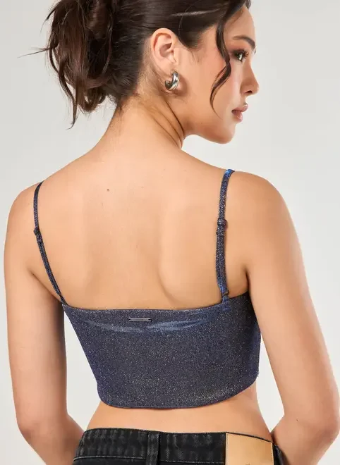 Cropped Decote Reto Holográfico