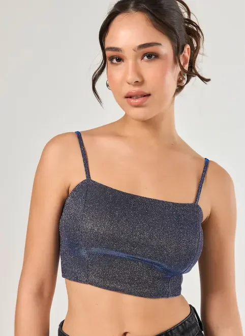 Cropped Decote Reto Holográfico