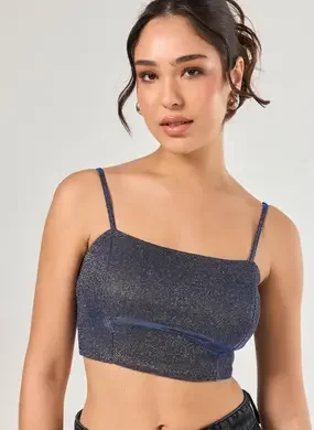 Cropped Decote Reto Holográfico