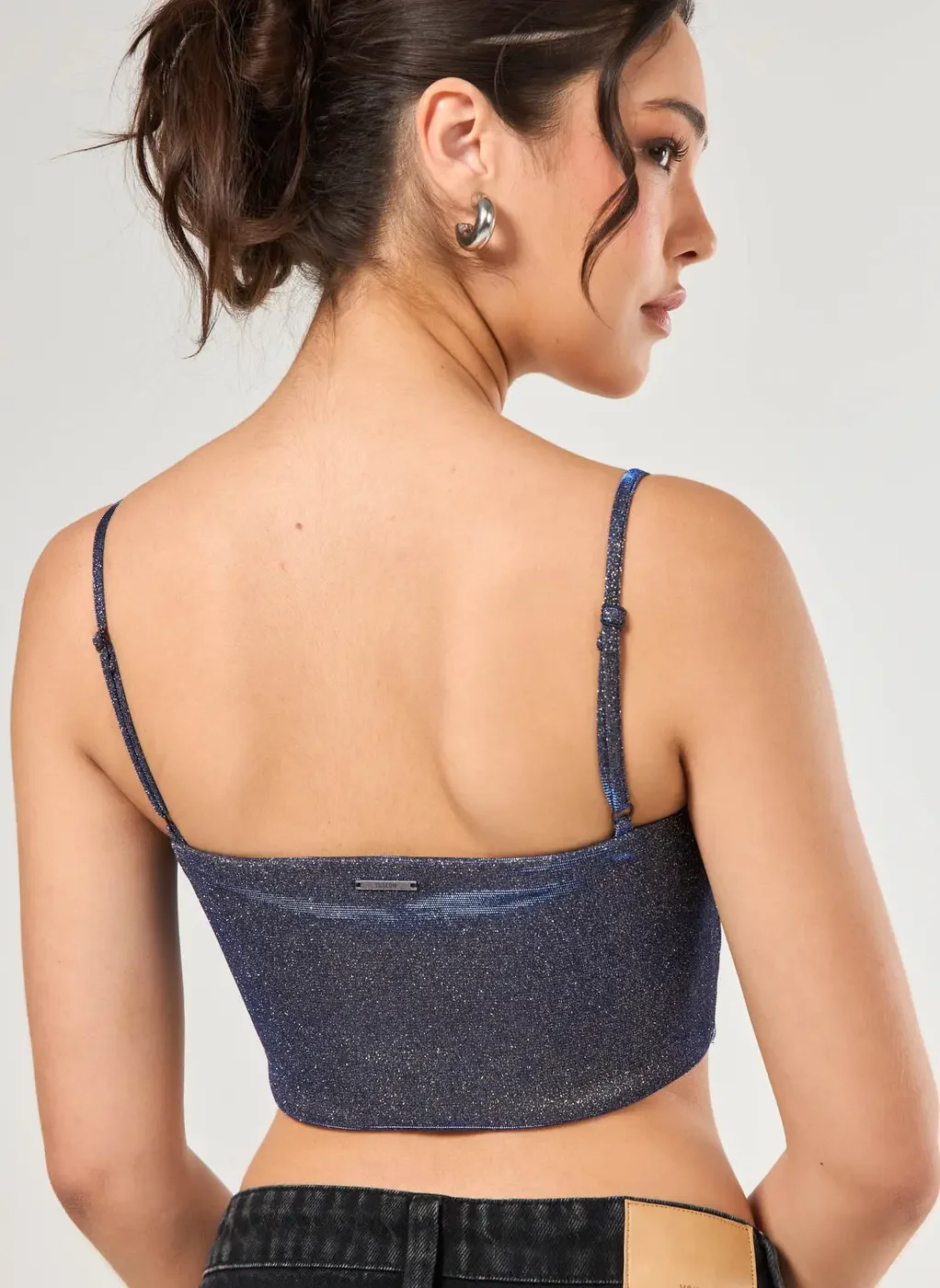 Cropped Decote Reto Holográfico