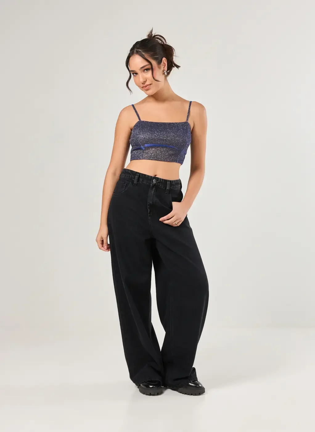 Cropped Decote Reto Holográfico