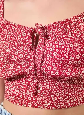 Cropped Vermelho Florido Romântico