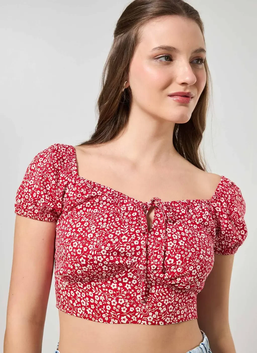 Cropped Vermelho Florido Romântico