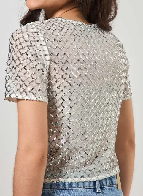 Blusa Com Paetê Prateado