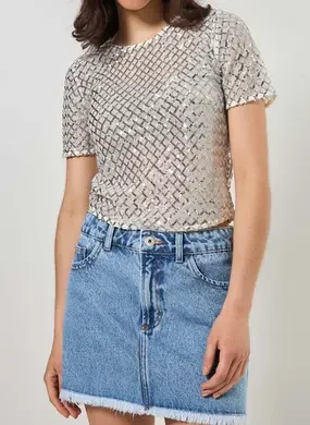 Blusa Com Paetê Prateado