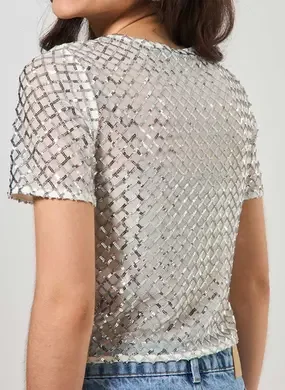 Blusa Com Paetê Prateado