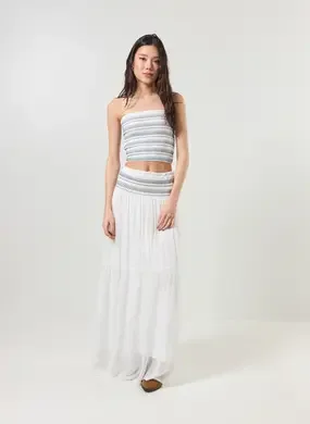Saia Longa Off-White Com Bordado