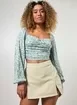 Cropped Florido Manga Longa Bufante