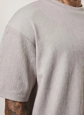 Camiseta Box Em Malha Cinza Texturizada