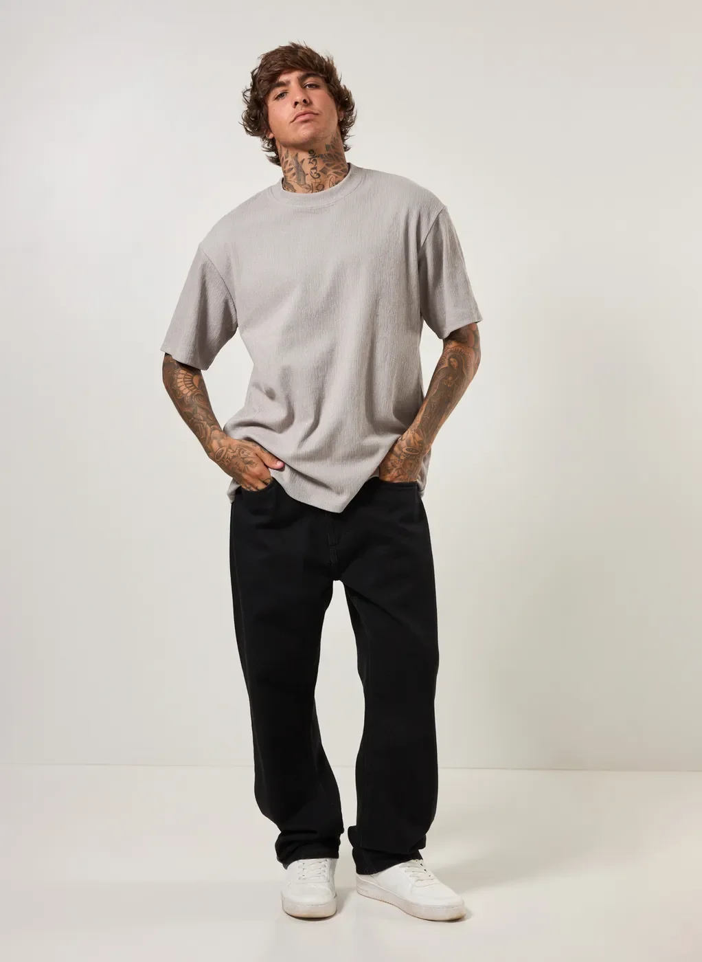 Camiseta Box Em Malha Cinza Texturizada