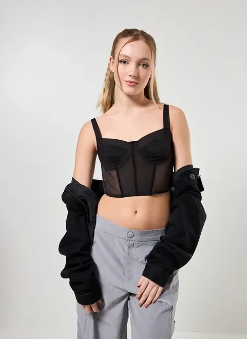 Cropped Corselet Em Tule