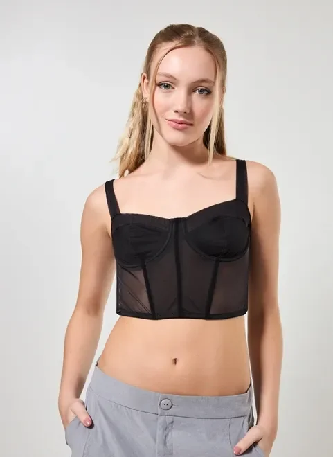 Cropped Corselet Em Tule