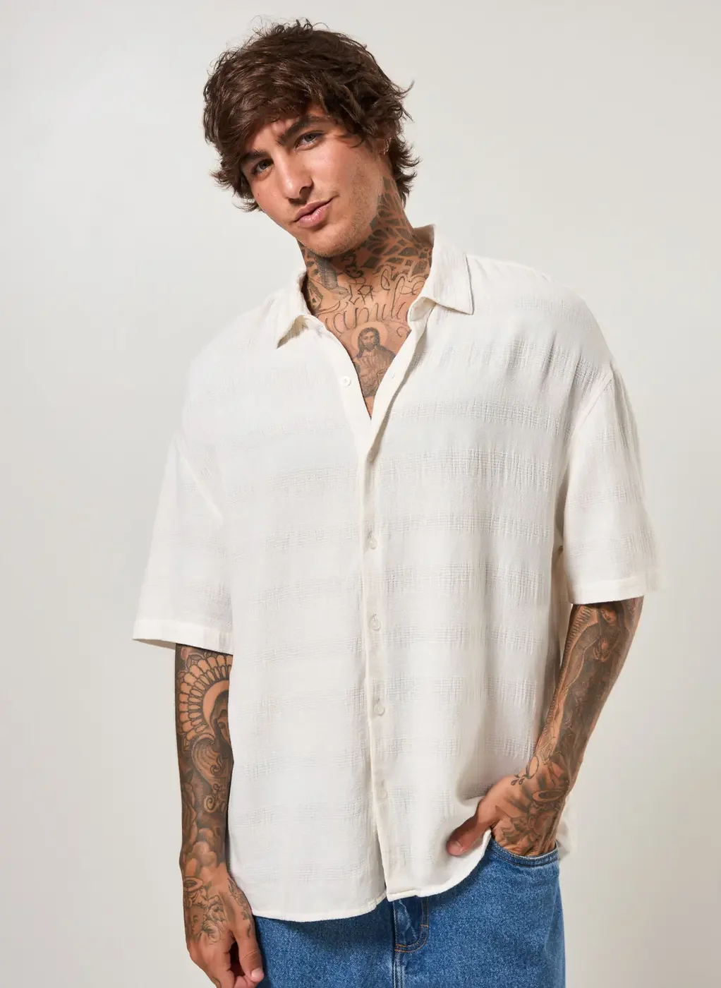 Camisa Box Off-White Texturizada