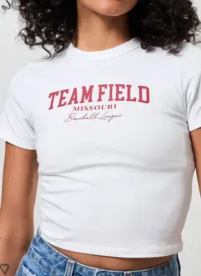 Blusa Mini Tee Branca Escrito Vermelho