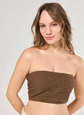 Cropped Sem Alças Marrom Textura