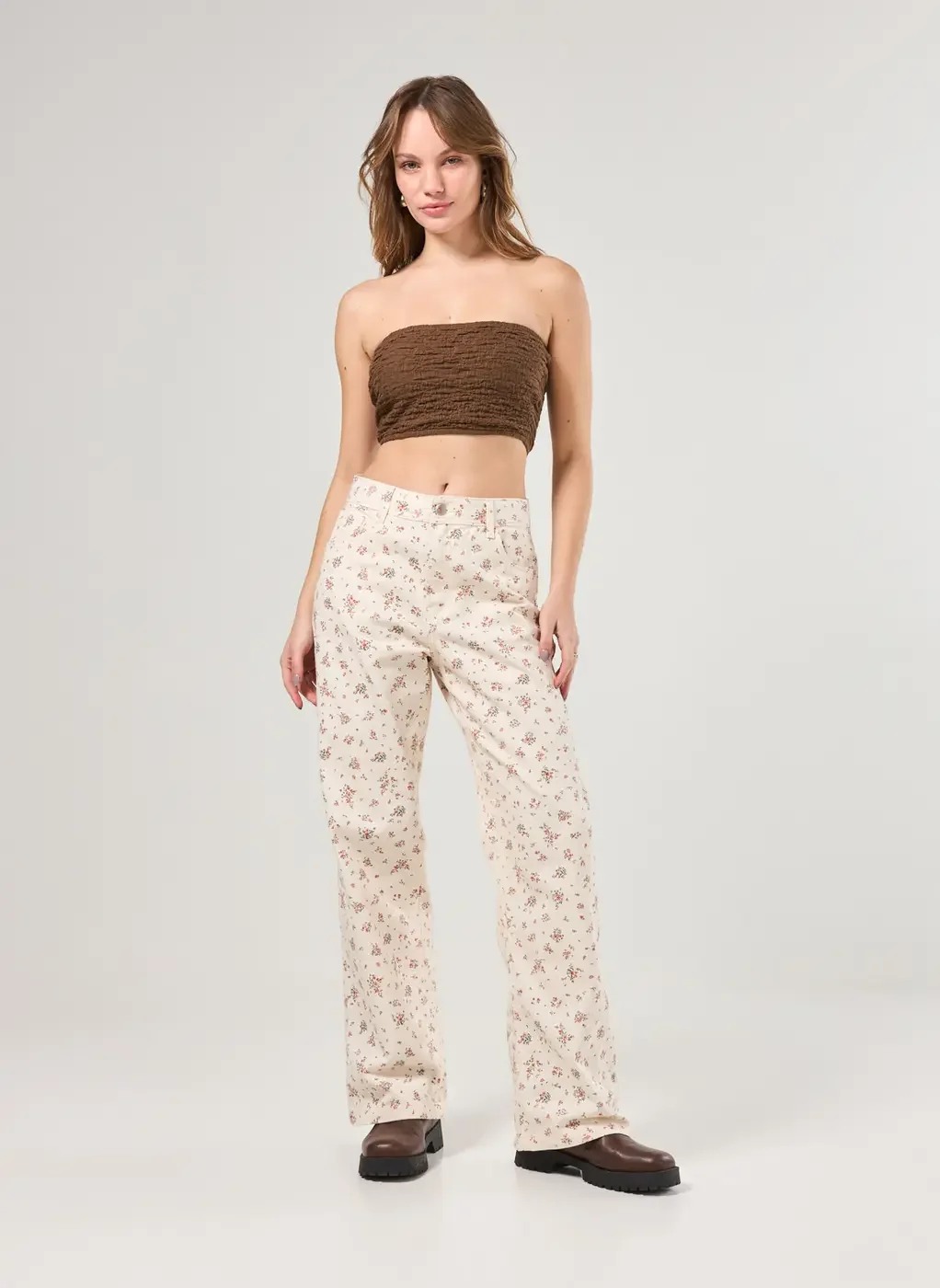 Cropped Sem Alças Marrom Textura