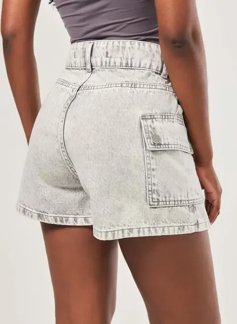 Short Saia Jeans Cargo Cintura Alta
