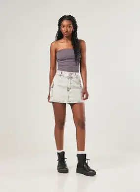 Short Saia Jeans Cargo Cintura Alta