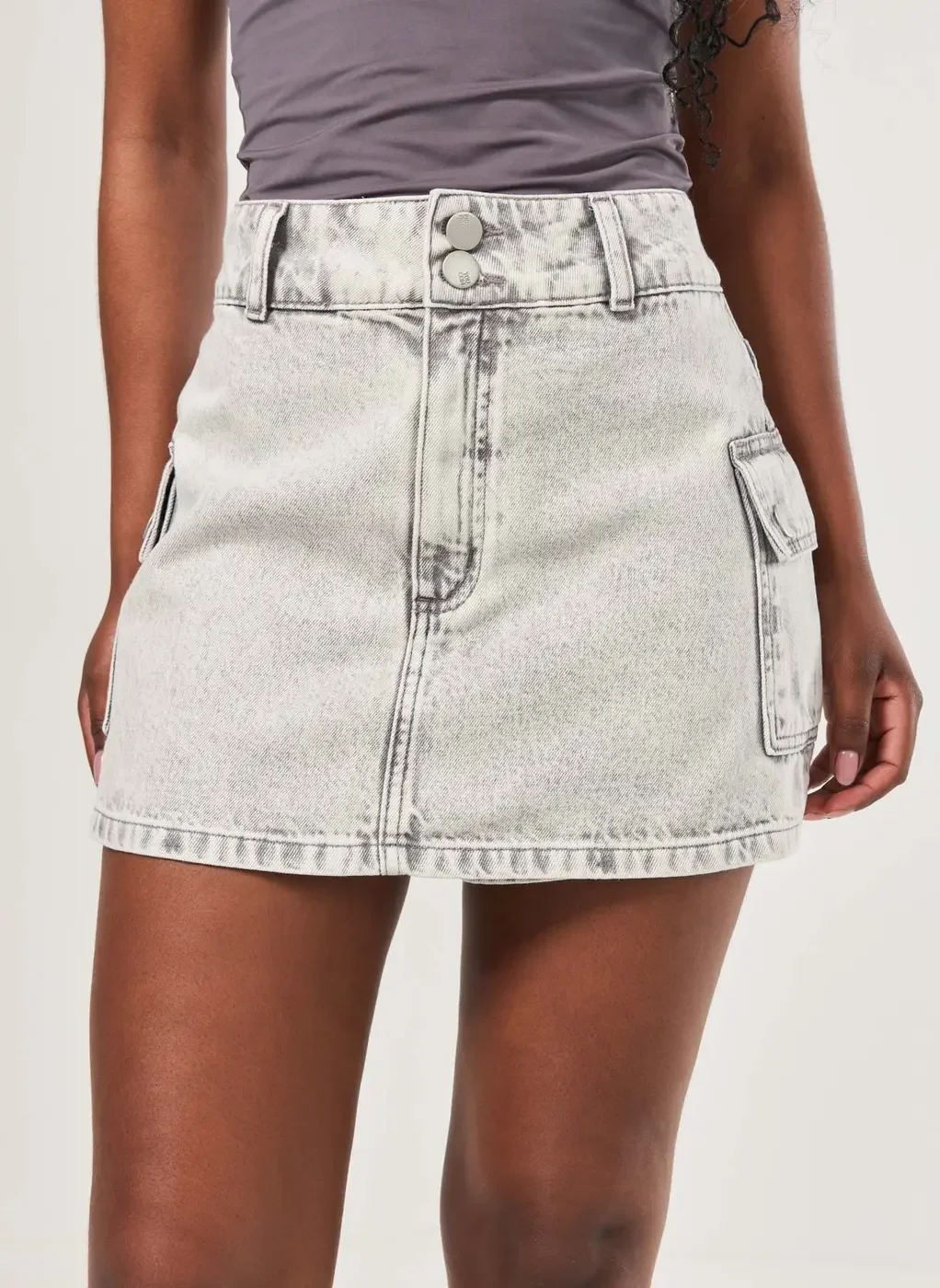 Short Saia Jeans Cargo Cintura Alta