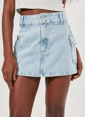Short Saia Jeans Cargo Cintura Alta