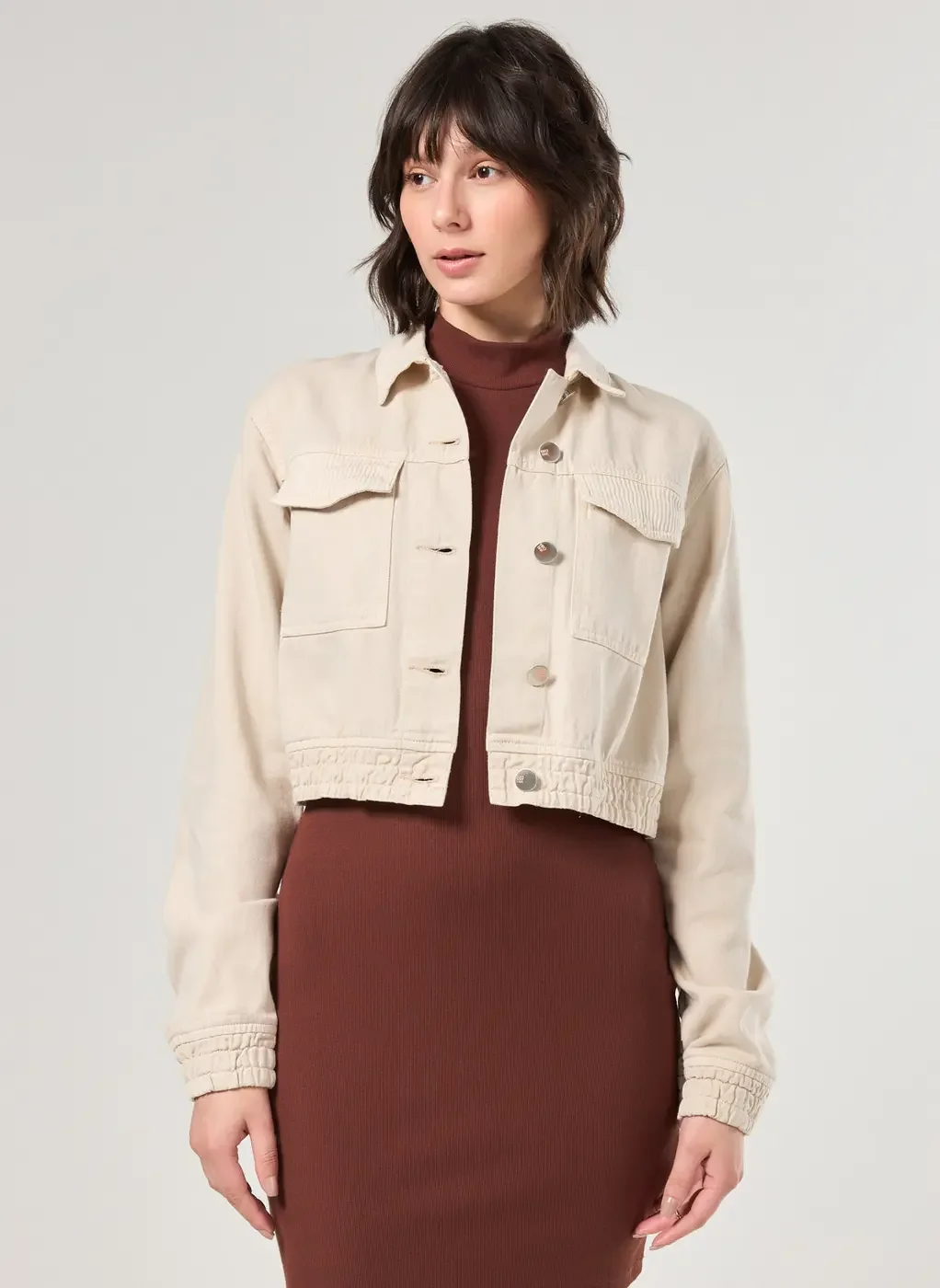 Jaqueta Em Sarja Clara Com Veludo Cotelê