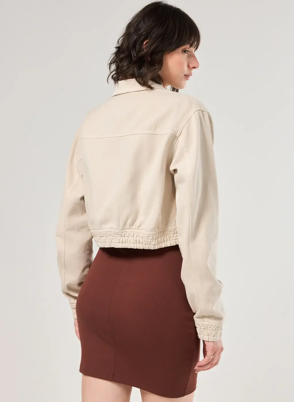 Jaqueta Em Sarja Clara Com Veludo Cotelê