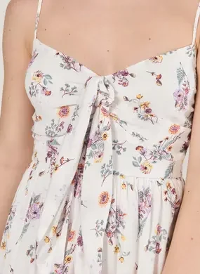 Vestido Romântico Off-White Com Flores