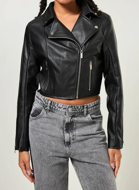 Jaqueta Perfecto Cropped Em Poliuretano