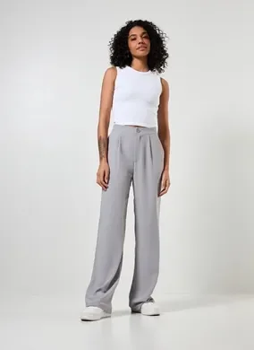 Calça Reta De Alfaiataria Cinza