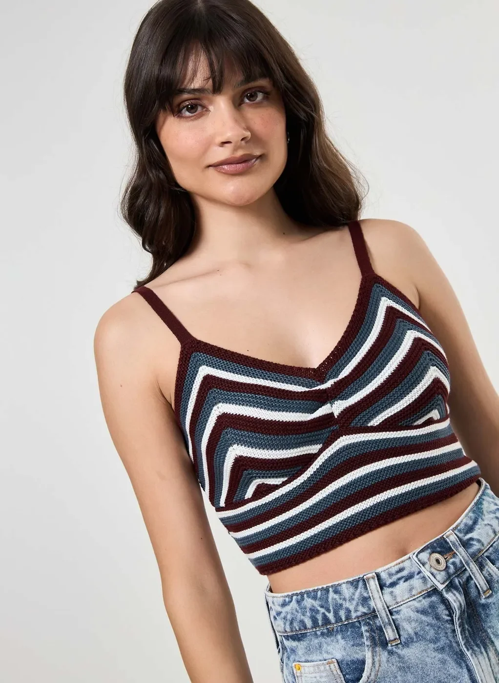 Top Cropped Em Tricô Listrado