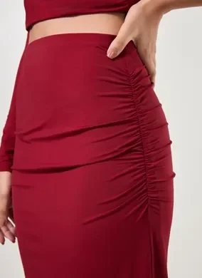 Saia Midi Poliamida Com Franzido