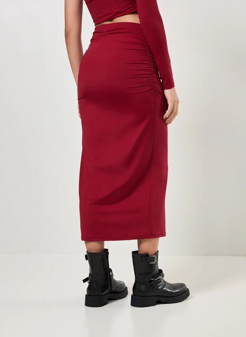 Saia Midi Poliamida Com Franzido