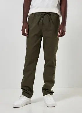 Calça Em Sarja Verde Militar Com Amarração