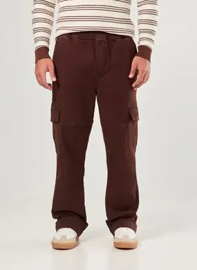 Calça Cargo Reta Em Sarja