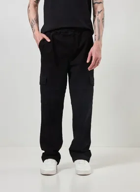 Calça Cargo Reta Em Sarja Preta