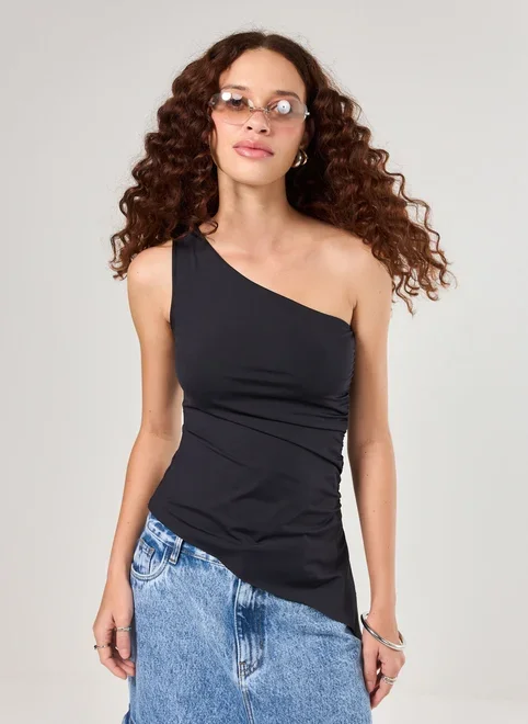 Blusa Assimétrica Ombro Único Em Poliamida