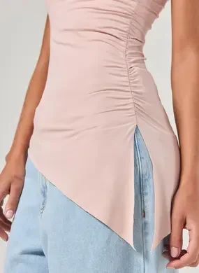 Blusa Assimétrica Ombro Único Em Poliamida