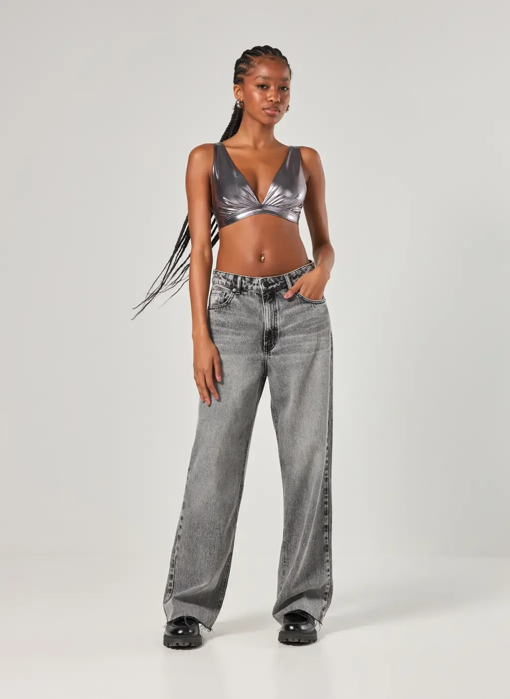 Top Prateado Metalizado