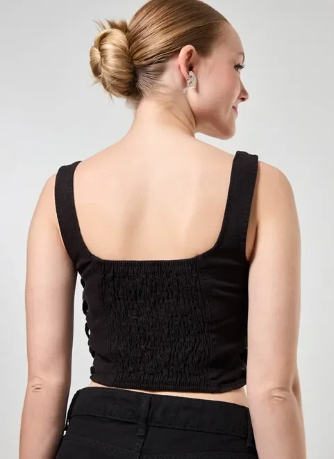 Cropped Corselet Em Sarja Preto
