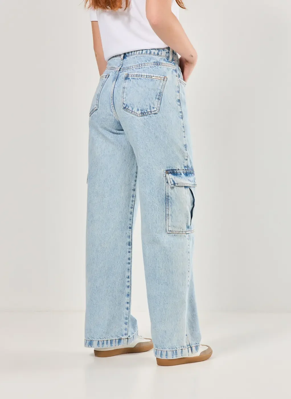 Calça Wide Leg Jeans Cargo