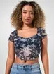 Cropped Tule Estampa Manchada Azul