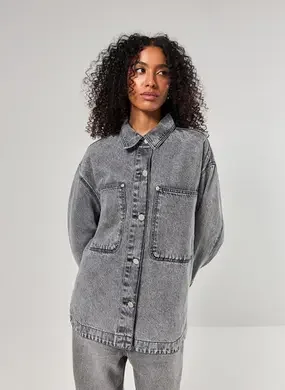 Jaqueta Estilo Camisa Jeans Cinza