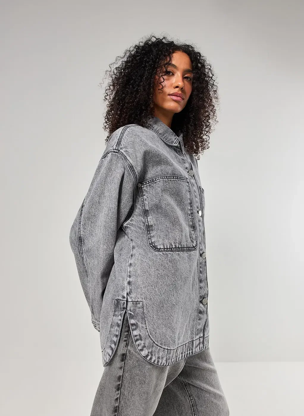 Jaqueta Estilo Camisa Jeans Cinza