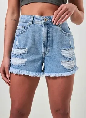 Short Jeans Hot Pants Com Barra Desfiada