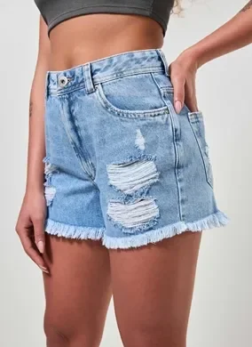 Short Jeans Hot Pants Com Barra Desfiada
