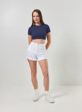 Short Jeans Hot Pants Com Barra Desfiada